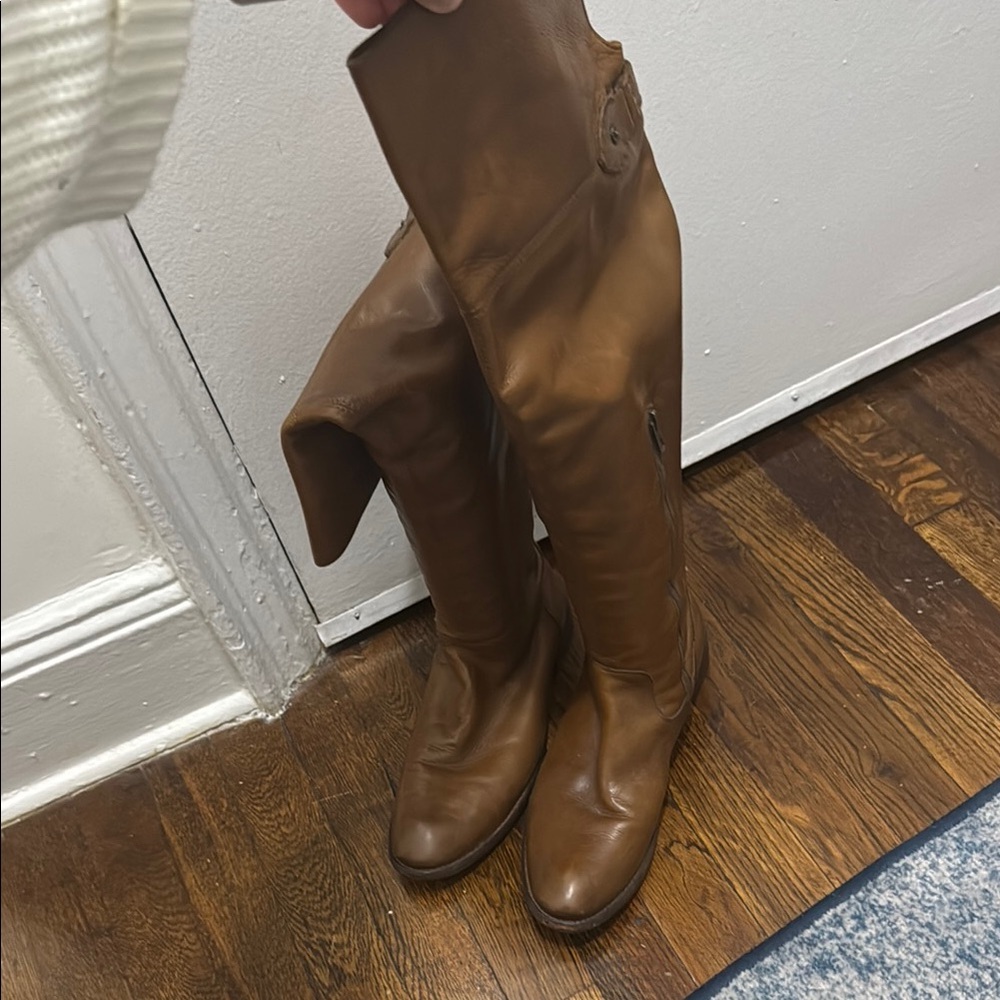 Frye Brown Over the Knee Leather Boots with Equestrian Design